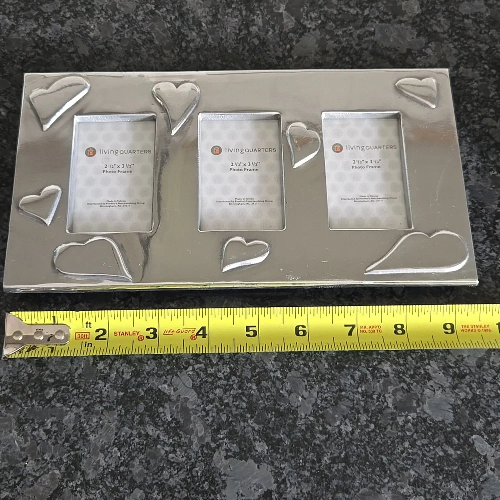 Living Quarters Silver Metal Heart Embellished Three Photo Frame
